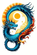 yin and yang with dragons, colored like sun and moon tattoo design idea