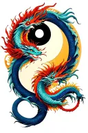 yin and yang with dragons, colored like sun and moon tattoo design idea