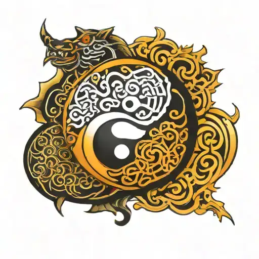 yin yang with endless knot intertwined tattoo design idea