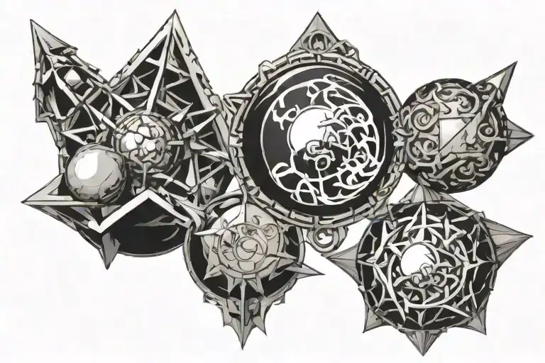 yugioh Millennium Puzzle and dragon ball z orb tattoo design idea