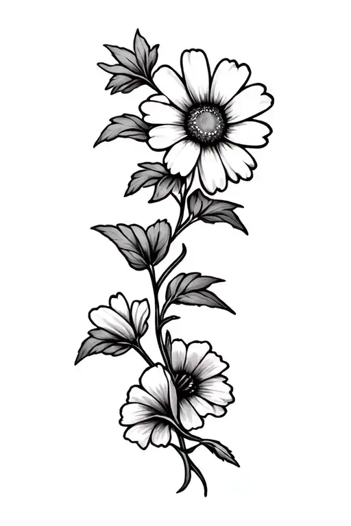 5 point star with daisies and sweet peas vine going tattoo design idea