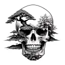 bonsai growing out of skull tattoo design idea
