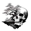 bonsai growing out of skull tattoo design idea