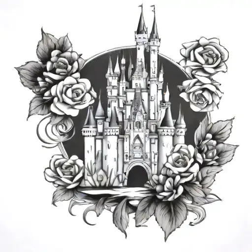 disney castle with flowers  tattoo design idea