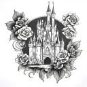 disney castle with flowers  tattoo design idea