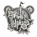 disney castle with flowers  tattoo design idea