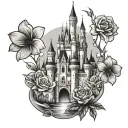 disney castle with flowers  tattoo design idea