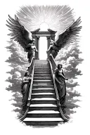 stairway to heaven walking up stairs angels sun rays clouds heaven gate at the top of the stairs  tattoo design idea