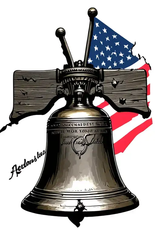 liberty bell with tattered American flag tattoo design idea