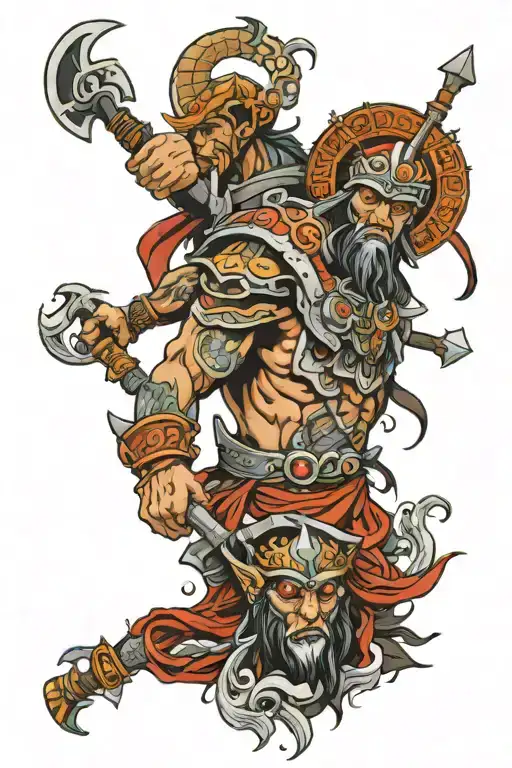 gods and warriors tattoo design idea