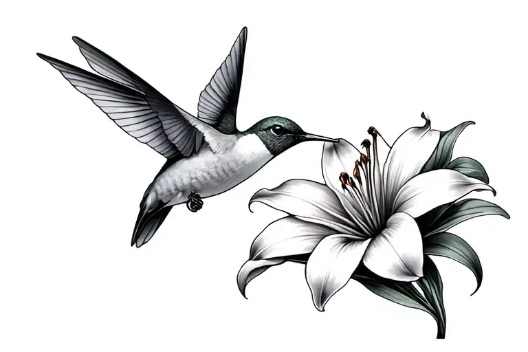 hummingbird lily flower tattoo design idea
