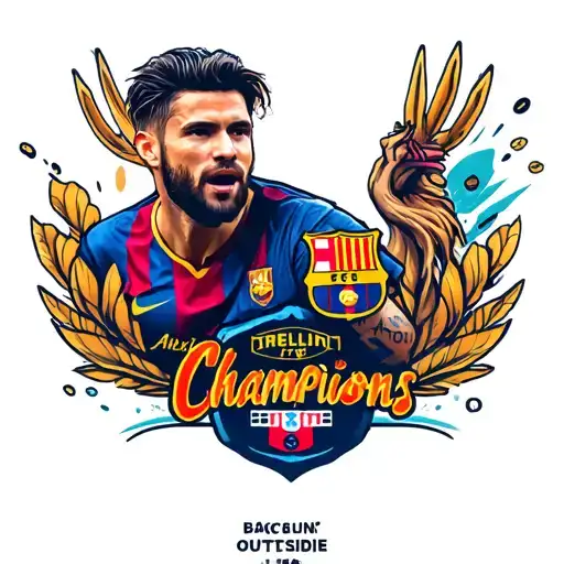 Barcelona Outside Logo with Alexia Putellas Lifthing Champions Leage Trpohy tattoo design idea