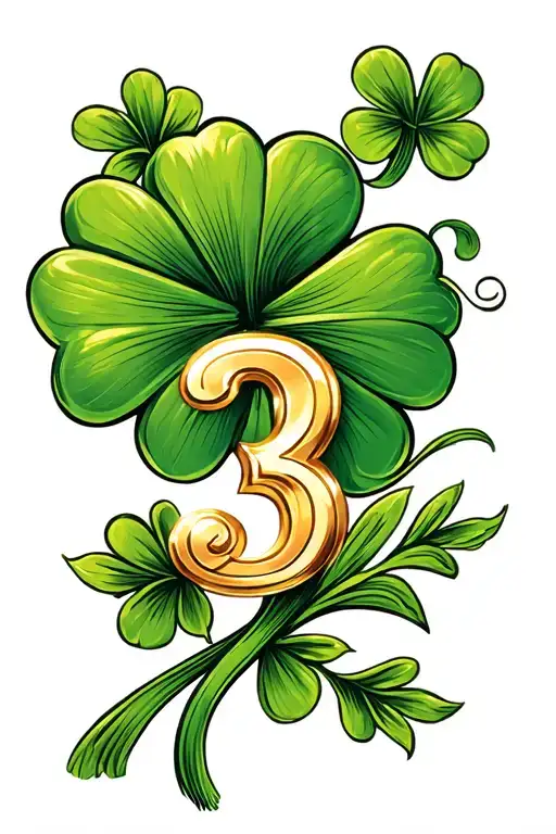 four leaf clover with gold number 3 inside clover made tattoo design idea