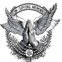 "In Loving Memory" "In Loving Memory" "In Loving Memory" Praying Hands, Rosary, Dove, Black and Gray, Realism tattoo design idea