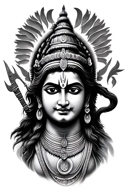 shiva trishul with vel murugan and hanuman gada tattoo design idea
