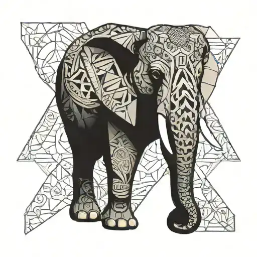 forest and half faced elephant adorned with traditional tattoo design idea