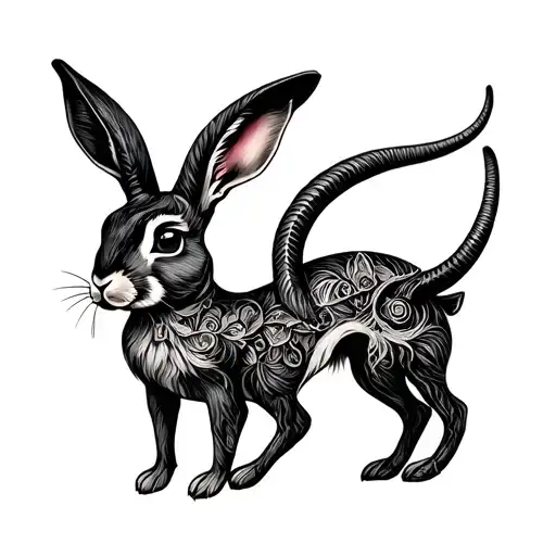 Rabbit and Capricorn symbol intertwined tattoo design idea