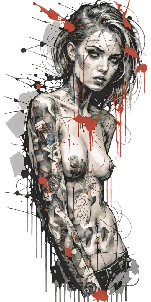 darkly alluring full nude blue eyed  girl  tattoo design idea