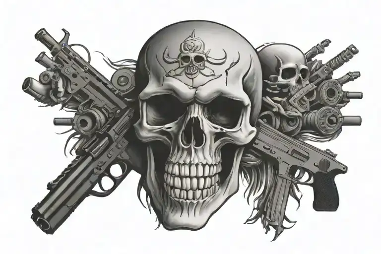skull and guns and thug life tattoo design idea