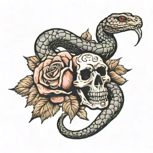poison snake wrapped around dead roses tattoo design idea