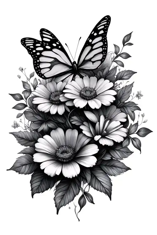 flowers and butterflies intertwined tattoo design idea