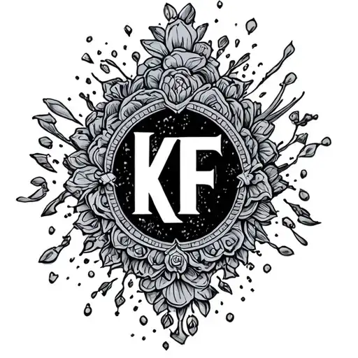K F on ring finger surrounded tattoo design idea