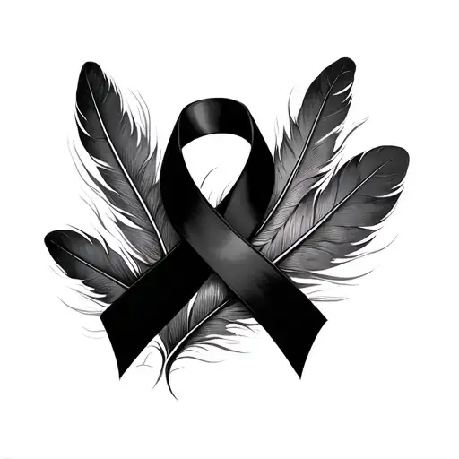 Cancer Ribbon Feather tattoo design idea