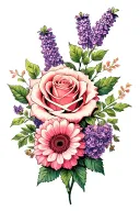 roses, gerberas and lilacs tattoo design idea