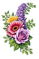 roses, gerberas and lilacs tattoo design idea