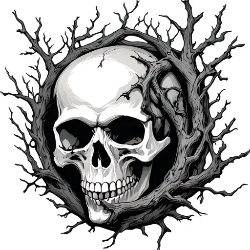 skull hand with tree vine wraping around  it tattoo design idea