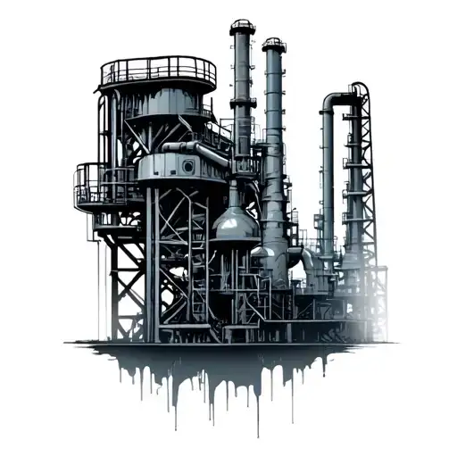 oil and gas refinery silloutte determined tattoo design idea