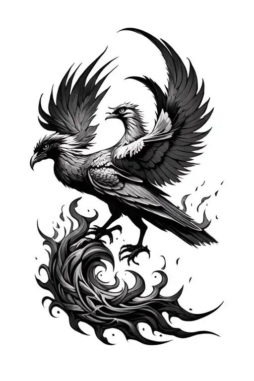 twisted pheonix rising from ashes with long twisted tail feathers tattoo design idea