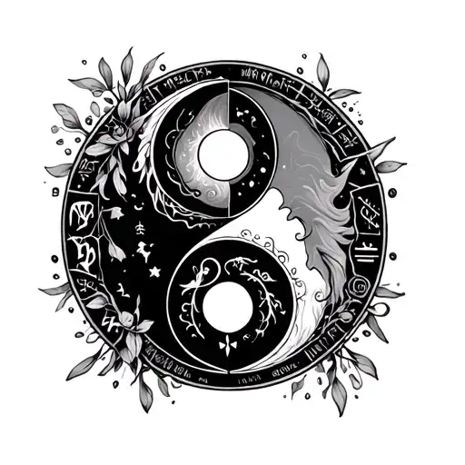 yin Yang with Gemini and cancer zodiac sign tattoo design idea