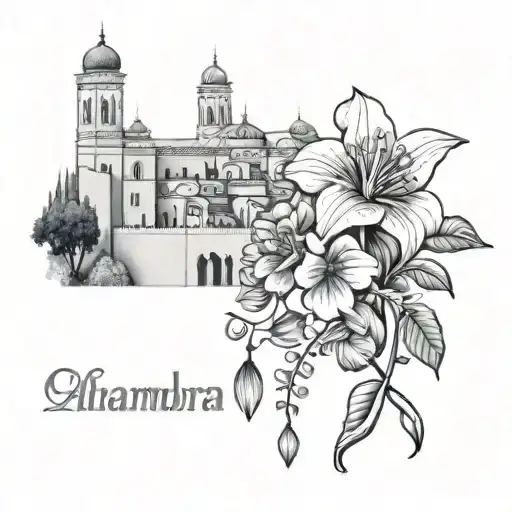 alhambra granada with flowers tattoo design idea