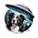 border collie ufo abducting tattoo design idea