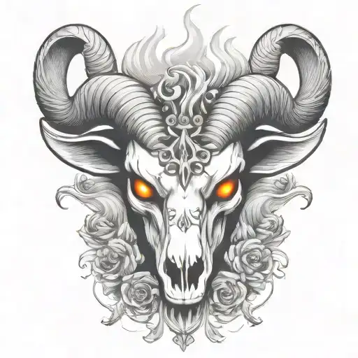eyes with fire as a ram skull tattoo design idea