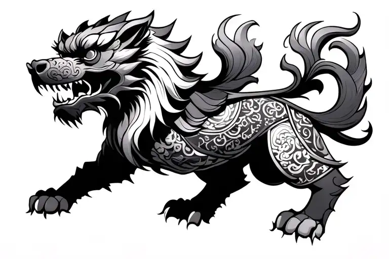 foo dog japanese temple and samurai tattoo design idea