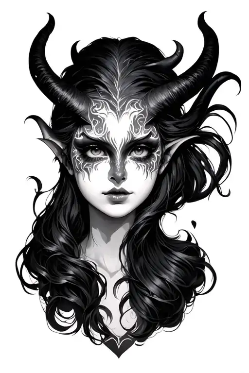 demon girl face tattoo design idea