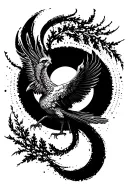 enso circle paintbrush stroke with garuda bird inside tattoo design idea