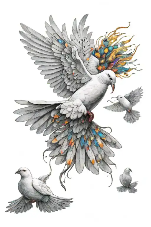 dove with dance rave crowd in the wings tattoo design idea