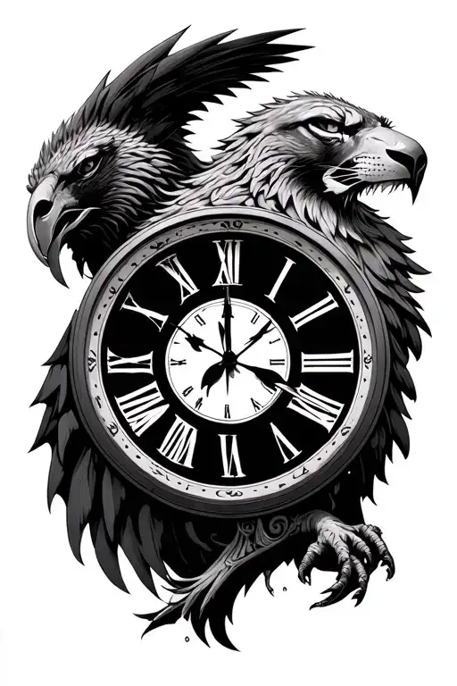 Totenkopf Löwe Adler clock tattoo design idea