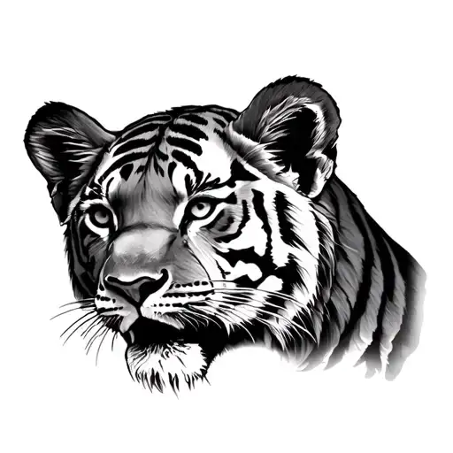 tiger cub, lion cub, vancouver mountains backdrop tattoo design idea