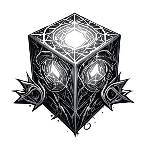 loki sigil with tesseract cube next to it tattoo design idea