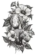 California poppy and eeyore covering sadness tattoo design idea