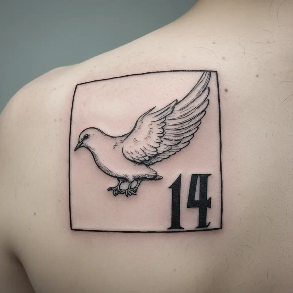 dove and number 14 tamil letters S tattoo design idea