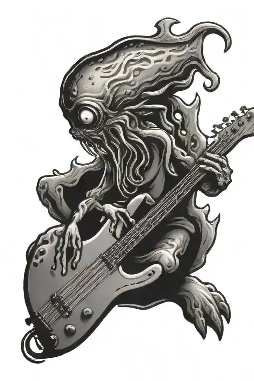 squid playing an electric bass guitar tattoo design idea