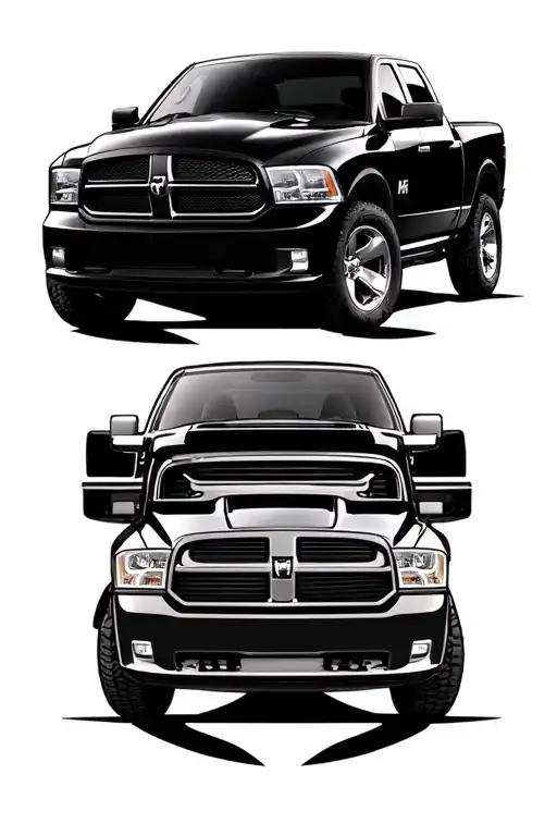 black 2010 dodge charger rt and a black 2015 Ram 1500  tattoo design idea