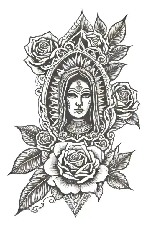 Guadalupe Mexican with roses tattoo design idea