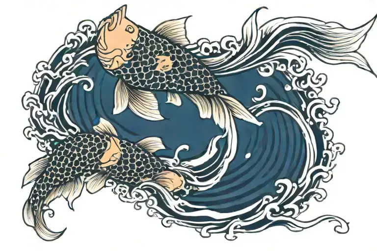koi carp in the waves tattoo design idea