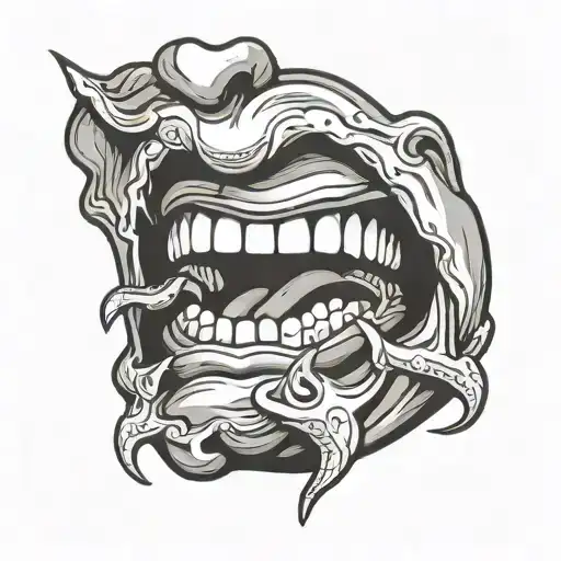 opening mouth with hands from top and bottom lip  tattoo design idea